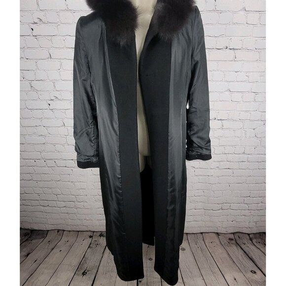 VTG Steve By Searle Black Italian Wool Fox Fur Trim Hooded Coat USA Made Size 6 - Picture 5 of 16
